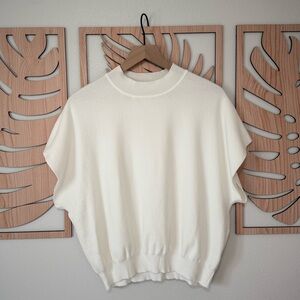 Cream Short Sleeve Knit Top